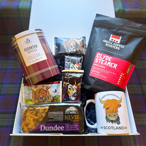 Scottish Highland coffee and shortbread gift box with artisan treats