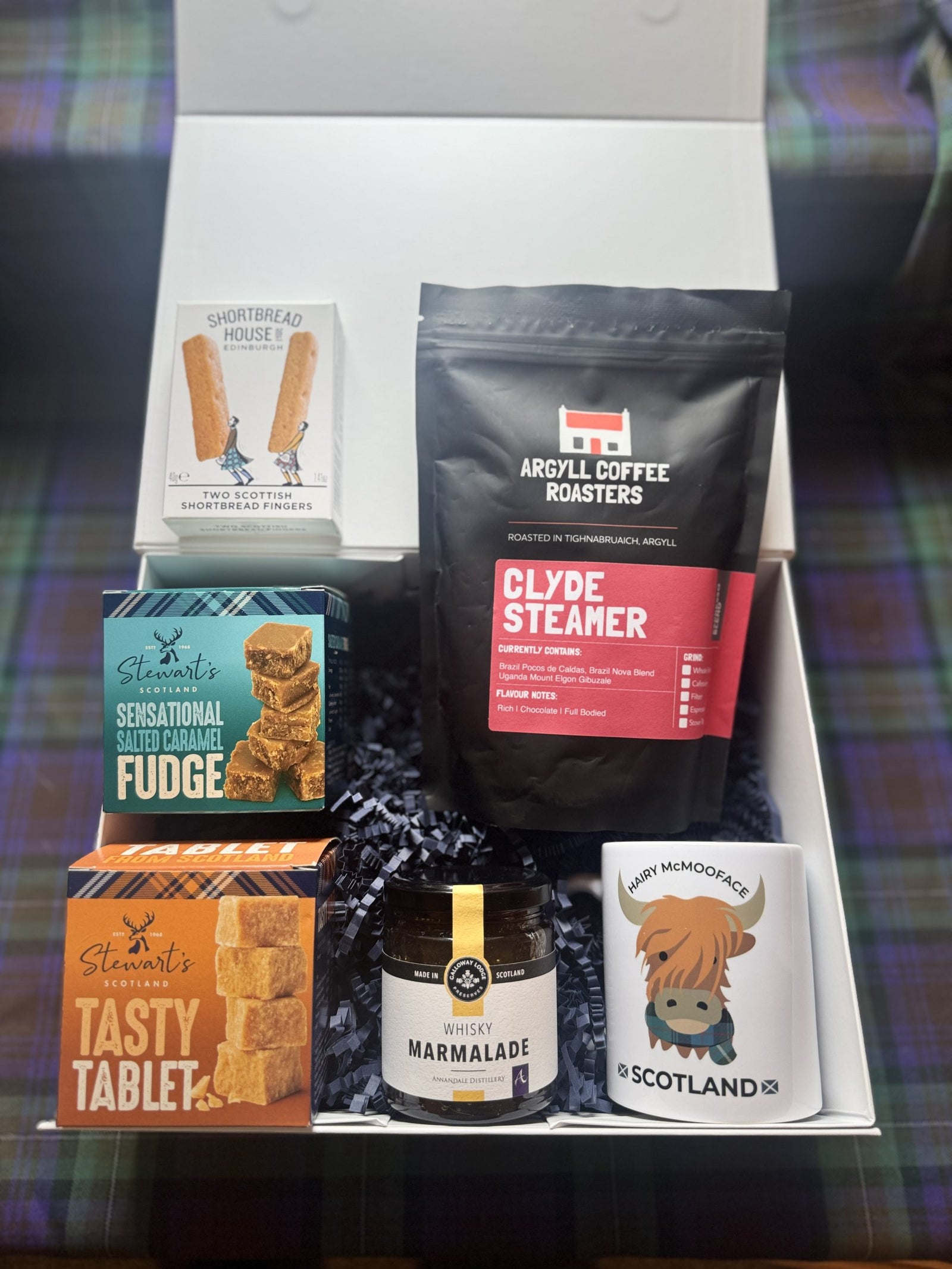 Scottish coffee gift box with artisan treats and traditional sweets