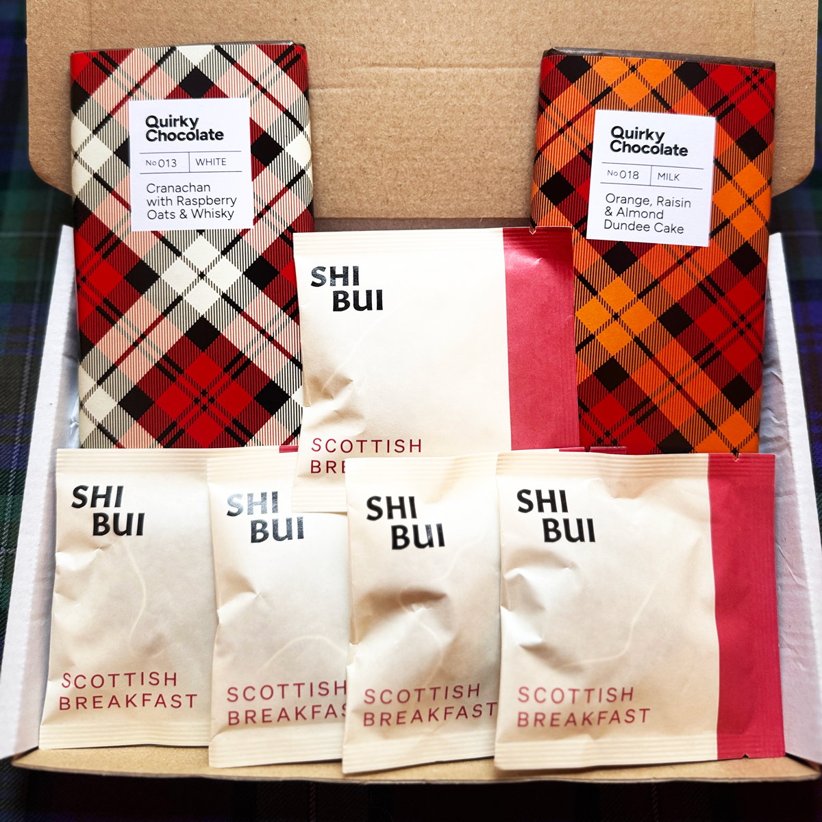 Scottish letterbox gift with tea and artisan chocolate treats